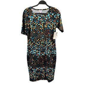 LuLaRoe Dress Women Medium Geometric Floral Scoop Neck Multicolor Stretchy‎